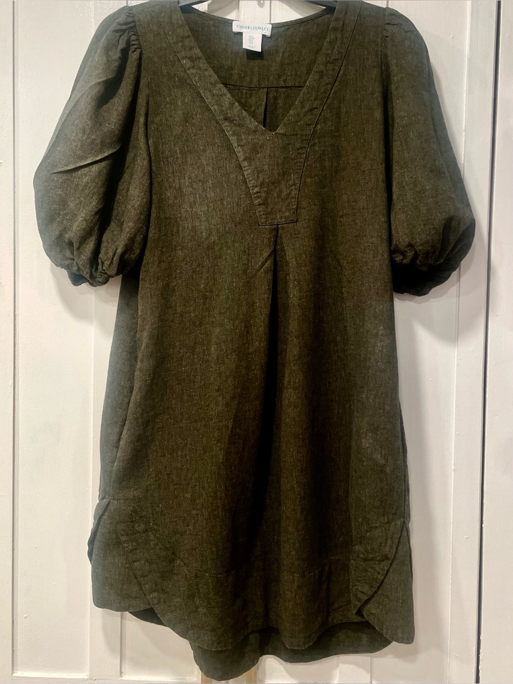 Cynthia Rowley Linen Blend High Low Midi Dress Puff Sleeves S